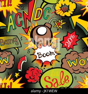 Fumetto pattern esplosione illustrazione vettoriale arte senza giunture acdc Illustrazione Vettoriale