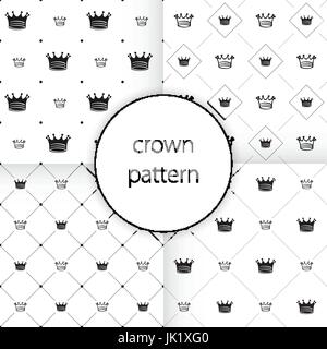 vector icons set on gray Simple seamless vector pattern with crown Illustrazione Vettoriale