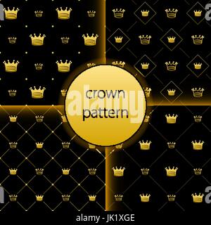 Crown Vettore Collezione oro grande set di icone vettoriali banner oro corona di alloro e nastro di protezioni di banner. Isolato su sfondo nero vintage elementi f Illustrazione Vettoriale