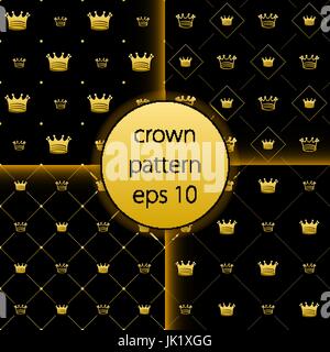 Crown Vettore Collezione oro grande set di icone vettoriali banner oro corona di alloro e nastro di protezioni di banner. Isolato su sfondo nero vintage elementi f Illustrazione Vettoriale