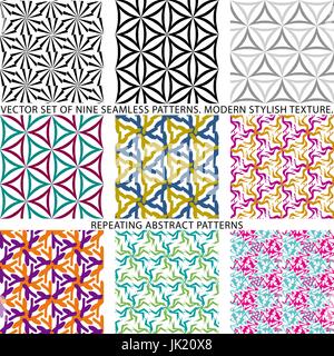 Set di nove Textured naturale modelli senza giunture sfondi arte Illustrazione Vettoriale