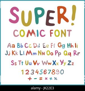 Wow. Creative ad alto dettaglio font per il design. L'alfabeto nello stile del fumetto. Grafica - pop art su sfondo trasparente. Bright cartoon comi Illustrazione Vettoriale