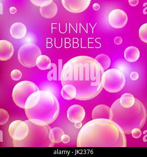 Abstract bolle di sapone sfondo vettoriale. Cerchio trasparente, sfera sfera, rosa rosso pattern Illustrazione tecnica Illustrazione Vettoriale