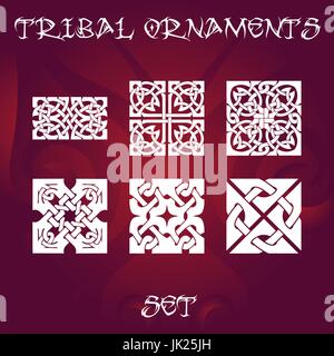 Ornamenti tribali e tatuaggio design set di elementi Illustrazione Vettoriale