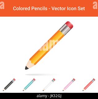 Matite colorate isolato su uno sfondo bianco. Vector Icon Set. Illustrazione Vettoriale