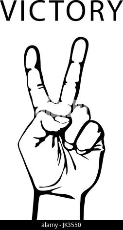 Illustrazione Vettoriale in stile retrò di una mano con il segno della vittoria Illustrazione Vettoriale