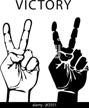 Illustrazione Vettoriale in stile retrò di una mano con il segno della vittoria Illustrazione Vettoriale
