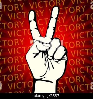 Illustrazione Vettoriale in stile retrò di una mano con il segno della vittoria Illustrazione Vettoriale