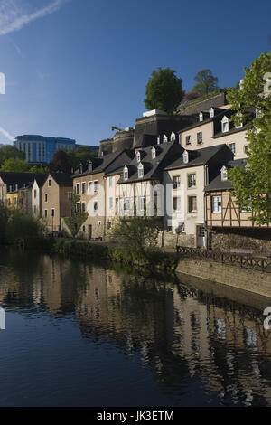 Lussemburgo Il Lussemburgo città, Grund inferiore della città lungo il fiume Alzette, mattina, Foto Stock