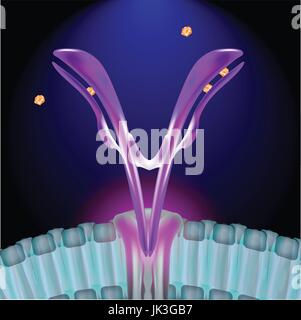 Stilizzata della tecnologia medica, cell blocker anticorpo, biotech, microbiologia Illustrazione Vettoriale