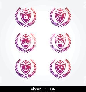 Simbolo scudo con corona di alloro Design set delle collezioni Illustrazione Vettoriale