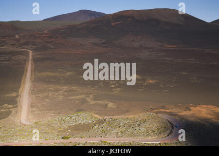 Reunion, Bourg Murat, Plaine des Sables, Ash Plain road del Piton de la Fournaise Volcano Foto Stock