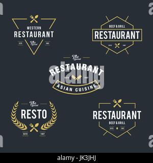 Set di ristorante vintage scudetti ed etichette Illustrazione Vettoriale