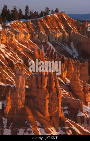 Stati Uniti d'America, Utah, Parco Nazionale di Bryce Canyon, Anfiteatro di Bryce dal punto di tramonto alba, inverno Foto Stock