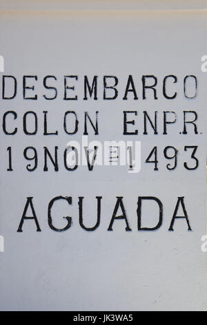 Puerto Rico, Costa Ovest, Aguada, Bahia de Aguadilla Bay, il monumento a Colombo sbarco, Novembre 19, 1493 Foto Stock