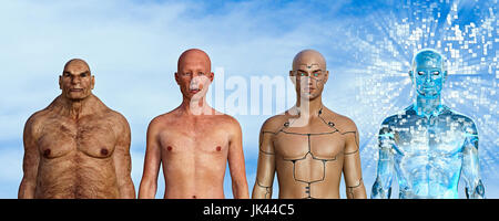 Evoluzione dell'uomo da caveman ai robot Foto Stock
