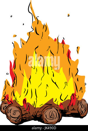 Alte fiamme sul rogo o il fuoco su sfondo bianco Foto Stock
