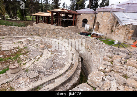 Latrine romane, mosaici romani nella villa romana o il palazzo della Villa Imperiale del Casale Villa Romana del Casale, Sicilia, Italia Foto Stock