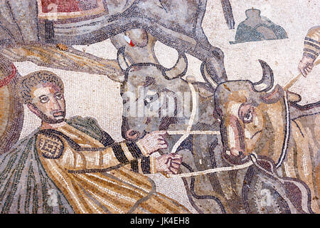 Ambulatorio del Big Game Hunt, mosaici romani nella Villa Imperiale del Casale Villa Romana del Casale, Sicilia, Italia Foto Stock