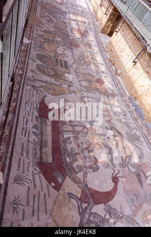 Ambulatorio del Big Game Hunt, mosaici romani nella Villa Imperiale del Casale Villa Romana del Casale, Sicilia, Italia Foto Stock