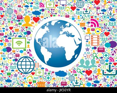 La comunicazione nei social media na con la crescente globalizzazione dell'economia mondiale Illustrazione Vettoriale