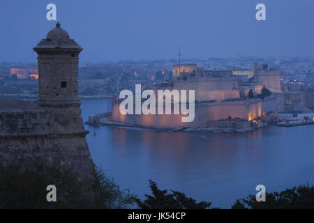 Malta, La Valletta, Senglea, L-Isla, vista in elevazione del punto di Senglea, alba Foto Stock