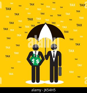 Due imprenditori proteggere il denaro da tasse e imposte. Illustrazione Vettoriale. Illustrazione Vettoriale