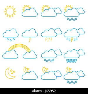 Set di icone della meteorologia e del clima e meteo widget, modello. Illustrazione Vettoriale