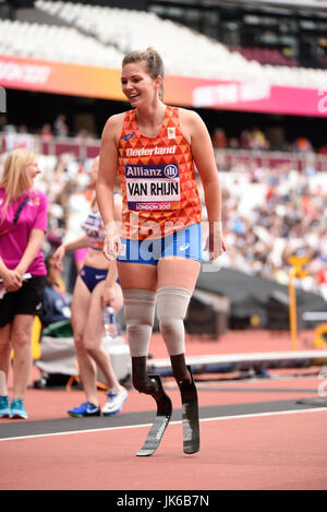 Marlou van Rhijn ' Blade Babe ' competono al mondo Para atletica in London Stadium Foto Stock