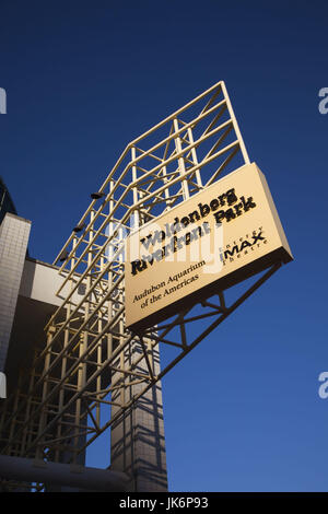 Stati Uniti d'America, Louisiana, New Orleans, Audubon Aquarium of the Americas, Woldenberg Riverfront Park, segno Foto Stock