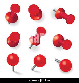 Realistico illustrazione vettoriale, set di diversi perni rosso, isolato su bianco Illustrazione Vettoriale
