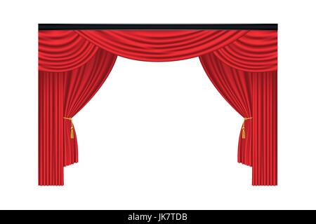 Lusso rosso tende e drappeggi su sfondo bianco, realistici illustrazione vettoriale Illustrazione Vettoriale