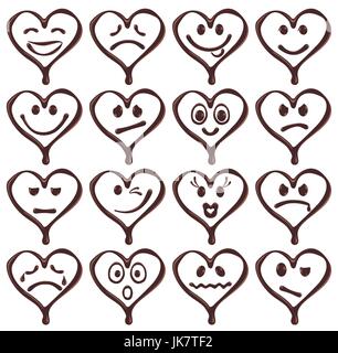 Set di cioccolato forma di cuore smile su sfondo bianco, realistici illustrazione vettoriale Illustrazione Vettoriale