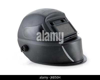 Arco nero casco per saldatura su bianco Foto Stock