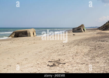 Il tedesco II Guerra Mondiale di bunker, Skiveren beach, Danimarca Foto Stock