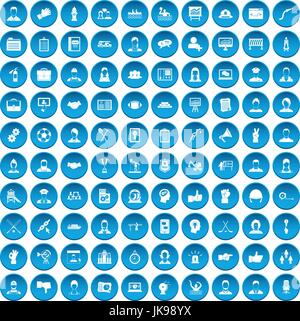 100 team di lavoro icone blu set Illustrazione Vettoriale