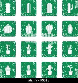 Cactus diversi set di icone grunge Illustrazione Vettoriale