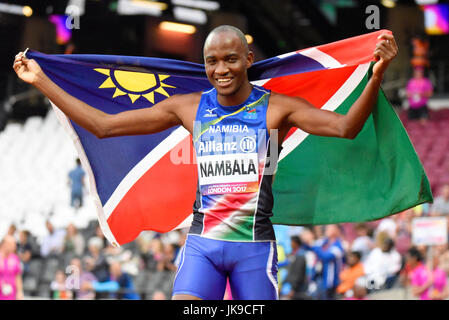 Johannes Nambala medaglia d'argento T13 200m ai Campionati mondiali di atletica leggera Para allo Stadio Olimpico di Londra, Londra, 2017 Foto Stock