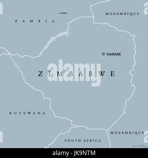 Zimbabwe mappa politico con capitale Harare, i confini internazionali e vicini di casa. Repubblica e paese senza sbocco sul mare in Sud Africa. Foto Stock