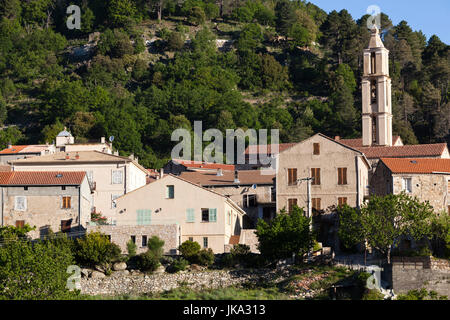 Francia, Corsica, Haute-Corse reparto centrale Monti Regione, Ghisoni, vista città Foto Stock