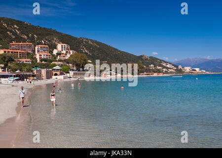 Francia, Corsica, Corse-du-Sud Dipartimento, Corsica Costa Occidentale Regione, Ajaccio-area, Scudo, spiaggia cittadina Foto Stock