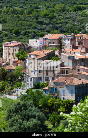 Francia, Corsica, Haute-Corse Reparto, La Balagne Zilia, elevati vista città Foto Stock