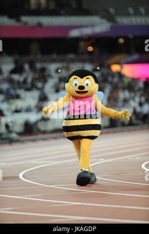 Whizbee, la mascotte ufficiale del 2017 World Para atletica campionato a Londra Stadium, Queen Elizabeth Olympic Park. Foto Stock