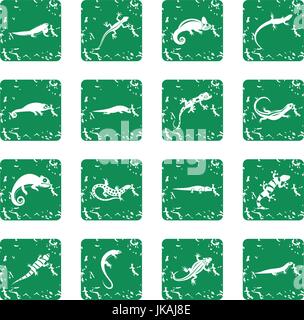 Lizard set di icone grunge Illustrazione Vettoriale