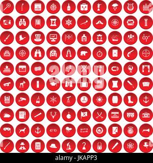 100 binocolo set di icone di colore rosso Illustrazione Vettoriale