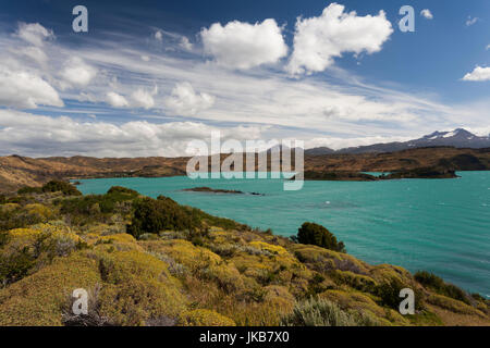 Il Cile, regione di Magallanes, Parco Nazionale Torres del Paine, lago Pehoe, paesaggio Foto Stock