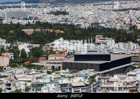 Grecia Grecia Centrale Regione, Atene, vista in elevazione del nuovo Museo dell'Acropoli dalla collina di Filopappos Foto Stock