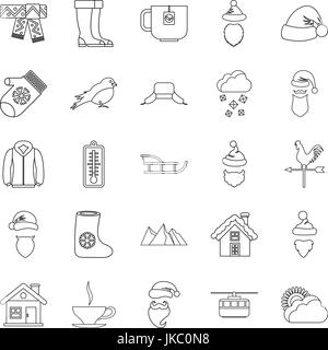 Montagne di set di icone di stile di contorno Illustrazione Vettoriale