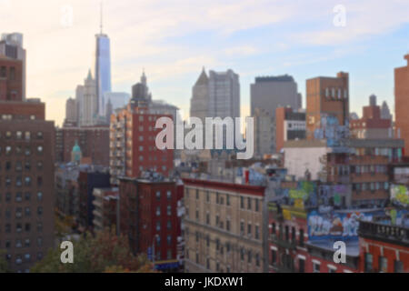 Sfocare lo sfondo del Lower Manhattan cityscape di New York, NY, STATI UNITI D'AMERICA. Foto Stock