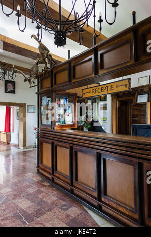 La Romania, Transilvania, Tihuta Pass, Hotel Castel Dracula, interno, lobby Foto Stock